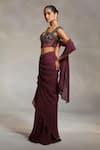 Shop_Divya Aggarwal_Wine Corset Satin And Lycra Mesh Saree Georgette Vero Pre-draped With Blouse _Online_at_Aza_Fashions