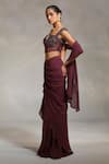 Shop_Divya Aggarwal_Wine Corset Satin And Lycra Mesh Vero Pre-draped Saree With Crystal Blouse _Online_at_Aza_Fashions