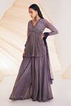 Buy_Divya Aggarwal_Purple Georgette, Organza Crystals V-neck Meadow Swirl Print Kurta Sharara Set _Online_at_Aza_Fashions