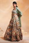 Buy_Divya Aggarwal_Multi Color Organza Abstract Print, Beads Embroidery Square Emery Lehenga Set_Online_at_Aza_Fashions