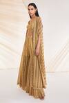 Divya Aggarwal_Yellow Georgette Sequins, Beads V-neck Aubree Swirl Print Cape Sharara Set _Online_at_Aza_Fashions