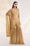Buy_Divya Aggarwal_Yellow Georgette Sequins, Beads V-neck Aubree Swirl Print Cape Sharara Set _Online_at_Aza_Fashions