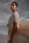 Shop_Divya Aggarwal_Beige Cape Crushed Organza, Corset And Skirt Hayden Embellished & Draped Set_Online_at_Aza_Fashions