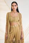 Shop_Divya Aggarwal_Yellow Georgette Sequins, Beads V-neck Aubree Swirl Print Cape Sharara Set _Online_at_Aza_Fashions