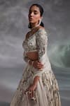 Shop_Divya Aggarwal_Off White Crushed Organza Embellished Geometric Sweetheart Belen Lehenga Set _at_Aza_Fashions