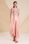 Divya Aggarwal_Pink Blouse Alauren Embellished Cape And Draped Skirt Set_Online_at_Aza_Fashions