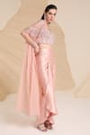 Buy_Divya Aggarwal_Pink Blouse Alauren Embellished Cape And Draped Skirt Set_Online_at_Aza_Fashions