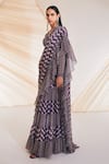 Divya Aggarwal_Purple Saree Chiffon Print Swirl V Neck Rosario Pre-draped With Blouse _Online_at_Aza_Fashions