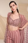 Divya Aggarwal_Purple Georgette Printed Bustier Sweetheart Neck Aubree Cape With Sharara Set _at_Aza_Fashions