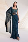 Divya Aggarwal_Green Corset Satin And Tulle Hertha Pre-draped Saree With Blouse  _Online_at_Aza_Fashions