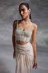 Shop_Divya Aggarwal_Off White Blouse Silk Satin Embellished Alauren And Draped Skirt Set  _at_Aza_Fashions