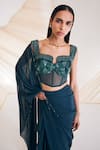 Shop_Divya Aggarwal_Green Corset Satin And Tulle Hertha Pre-draped Saree With Blouse  _Online_at_Aza_Fashions