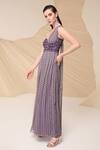 Shop_Divya Aggarwal_Purple Chiffon Printed Asymmetric One Shoulder Draped Maxi Dress _Online_at_Aza_Fashions