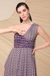Divya Aggarwal_Purple Chiffon Printed Asymmetric One Shoulder Draped Maxi Dress _at_Aza_Fashions