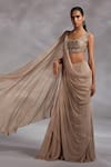 Shop_Divya Aggarwal_Beige Silk Chiffon Embellished Taylen Pre-draped Saree With Blouse  _Online_at_Aza_Fashions