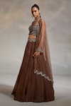 Buy_Divya Aggarwal_Brown Corset Velvet Cape Organza Lehenga Theo Scallop Embellished Set _Online_at_Aza_Fashions