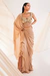 Buy_Divya Aggarwal_Beige Corset Satin And Tulle Hertha Pre-draped Saree With Blouse  _Online_at_Aza_Fashions