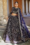 Buy_Vvani by Vani Vats_Blue Velvet Dupatta Net Embroidery Round Bridal Lehenga Set _at_Aza_Fashions