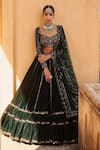 Buy_Vvani by Vani Vats_Green Velvet Dupatta Net Embroidery Sweetheart Neck Bridal Lehenga Set _at_Aza_Fashions