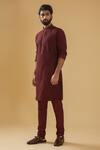 Raghavendra Rathore Blue_Wine Silk Pintuck Kurta _Online_at_Aza_Fashions