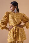 17:17 By Simmi Saboo Yellow Muslin Silk Floral Round Puffed Sleeve Printed Top And Pant Set Online at Aza Fashions 17:17 By Simmi Saboo_Yellow Muslin Silk Floral Round Puffed Sleeve Printed Top And Pant Set_Online_at_Aza_Fashions