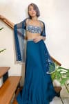 Maiti Shahani_Blue Viscose Crepe Hand Embroidered Glass Bead Work Choli Lehenga Set  _Online_at_Aza_Fashions