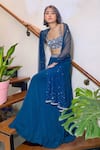 Shop_Maiti Shahani_Blue Viscose Crepe Hand Embroidered Glass Bead Work Choli Lehenga Set  _at_Aza_Fashions