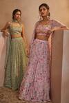 Aneesh Agarwaal_Green Georgette And Embroidery Floral Square Neck Lehenga Set _Online_at_Aza_Fashions