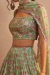 Shop_Aneesh Agarwaal_Green Georgette And Embroidery Floral Square Neck Lehenga Set _Online_at_Aza_Fashions