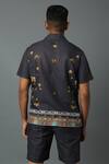 Shop_House Of Three_Black Cotton Linen Jewel Mural Hawaiian Shirt _at_Aza_Fashions