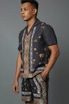 House Of Three_Black Cotton Linen Jewel Mural Hawaiian Shirt _Online_at_Aza_Fashions