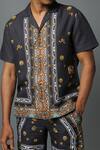 Buy_House Of Three_Black Cotton Linen Jewel Mural Hawaiian Shirt _Online_at_Aza_Fashions