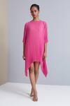 Buy_Scarlet Sage_Pink 100% Polyester Round Sybil Pleated Asymmetric Tunic_at_Aza_Fashions