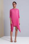 Shop_Scarlet Sage_Pink 100% Polyester Round Sybil Pleated Asymmetric Tunic_at_Aza_Fashions