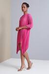 Buy_Scarlet Sage_Pink 100% Polyester Round Sybil Pleated Asymmetric Tunic_Online_at_Aza_Fashions