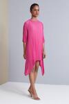 Shop_Scarlet Sage_Pink 100% Polyester Round Sybil Pleated Asymmetric Tunic_Online_at_Aza_Fashions