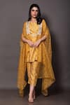 Vara By Vibha N Priti_Yellow Organza, Silk, Chanderi Geometric Print Cape With Kurta And Pant Set _Online_at_Aza_Fashions