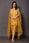Buy_Vara By Vibha N Priti_Yellow Organza, Silk, Chanderi Geometric Print Cape With Kurta And Pant Set _Online_at_Aza_Fashions