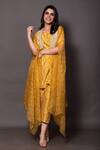 Shop_Vara By Vibha N Priti_Yellow Organza, Silk, Chanderi Geometric Print Cape With Kurta And Pant Set _Online_at_Aza_Fashions