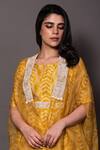 Vara By Vibha N Priti_Yellow Organza, Silk, Chanderi Geometric Print Cape With Kurta And Pant Set _at_Aza_Fashions