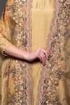 Vara By Vibha N Priti Yellow Organza, Linen, Satin Beads, Sequins, Vintage Floral Print Cape Pant Set Online at Aza Fashions Vara By Vibha N Priti_Yellow Organza, Linen, Satin Beads, Sequins, Vintage Floral Print Cape Pant Set _Online_at_Aza_Fashions