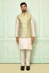 Shop_Arihant Rai Sinha_Green Jacquard Geometric Embroidered Bundi_Online_at_Aza_Fashions