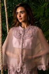 Buy_Pallavi Poddar_Purple Dupion Embroidery Thread High Scallop Hem Sheer Cape And Tiered Skirt Set _Online_at_Aza_Fashions