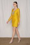 Buy_Amrta By Guneet Kondal_Yellow Cotton, Silk, Viscose Beads, Embroidery V-neck V Short Dress _Online_at_Aza_Fashions