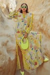 Buy_PS Pret by Payal Singhal_Yellow Art Crepe Printed Floral Motifs Tassel Embellished Dress  _at_Aza_Fashions