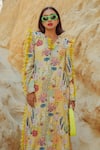 PS Pret by Payal Singhal_Yellow Art Crepe Printed Floral Motifs Tassel Embellished Dress  _at_Aza_Fashions