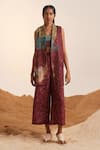 Shop_Cord_Brown Linen Printed Grain Shawl Collar Summer Blazer And Pant Set _Online_at_Aza_Fashions