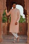 Vanshik_Peach Georgette Lucknowi Kurta Set _Online_at_Aza_Fashions