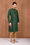 Aryavir Malhotra_Green Dupion Silk Woven Floral Panelled Kurta Set _Online_at_Aza_Fashions