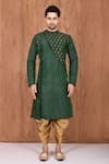 Buy_Aryavir Malhotra_Green Dupion Silk Woven Floral Panelled Kurta Set _Online_at_Aza_Fashions